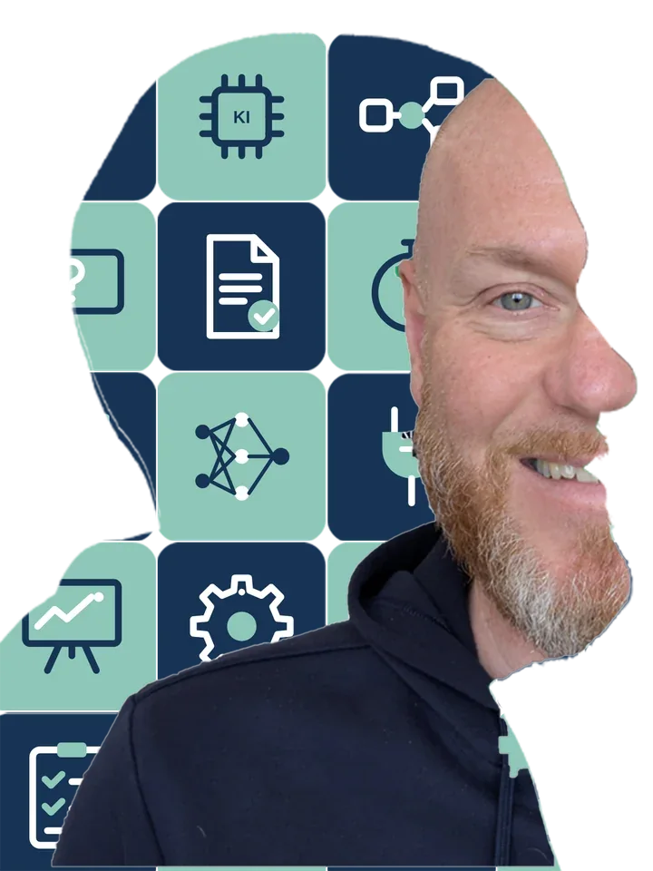 DI Helmut Rohregger, Porträt im Profil vor Infino-Symbolen